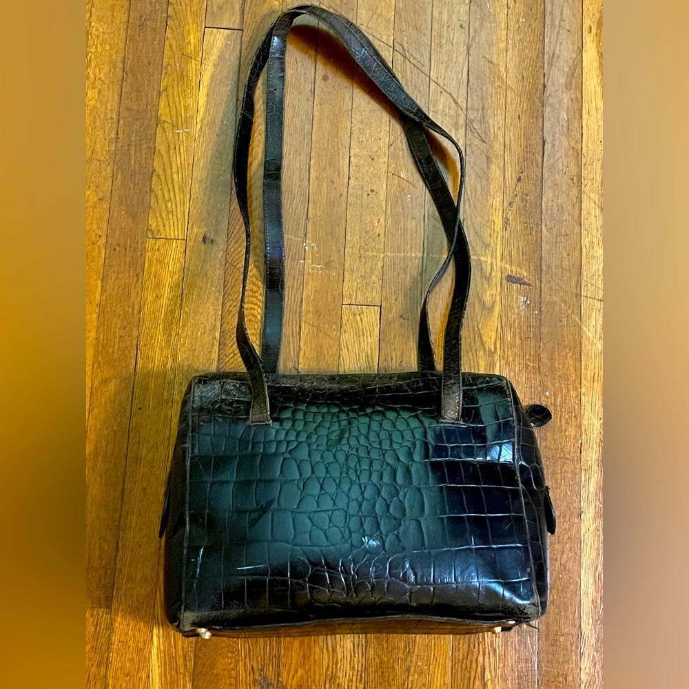 Vintage Briefing Paris Black Croc Embossed Leather Handbag - Made in Italy